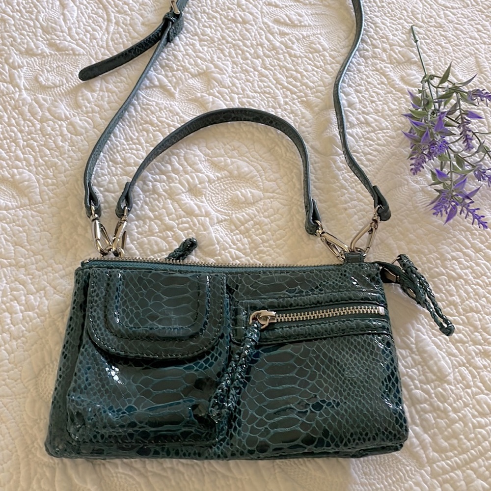 PERLINA PURSE BAG GENUINE LEATHER TEAL COLOR 2 DETACHABLE STRAPS EXCELLENT COND!